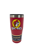 Red tumbler with Buc-ee's logo on a white background