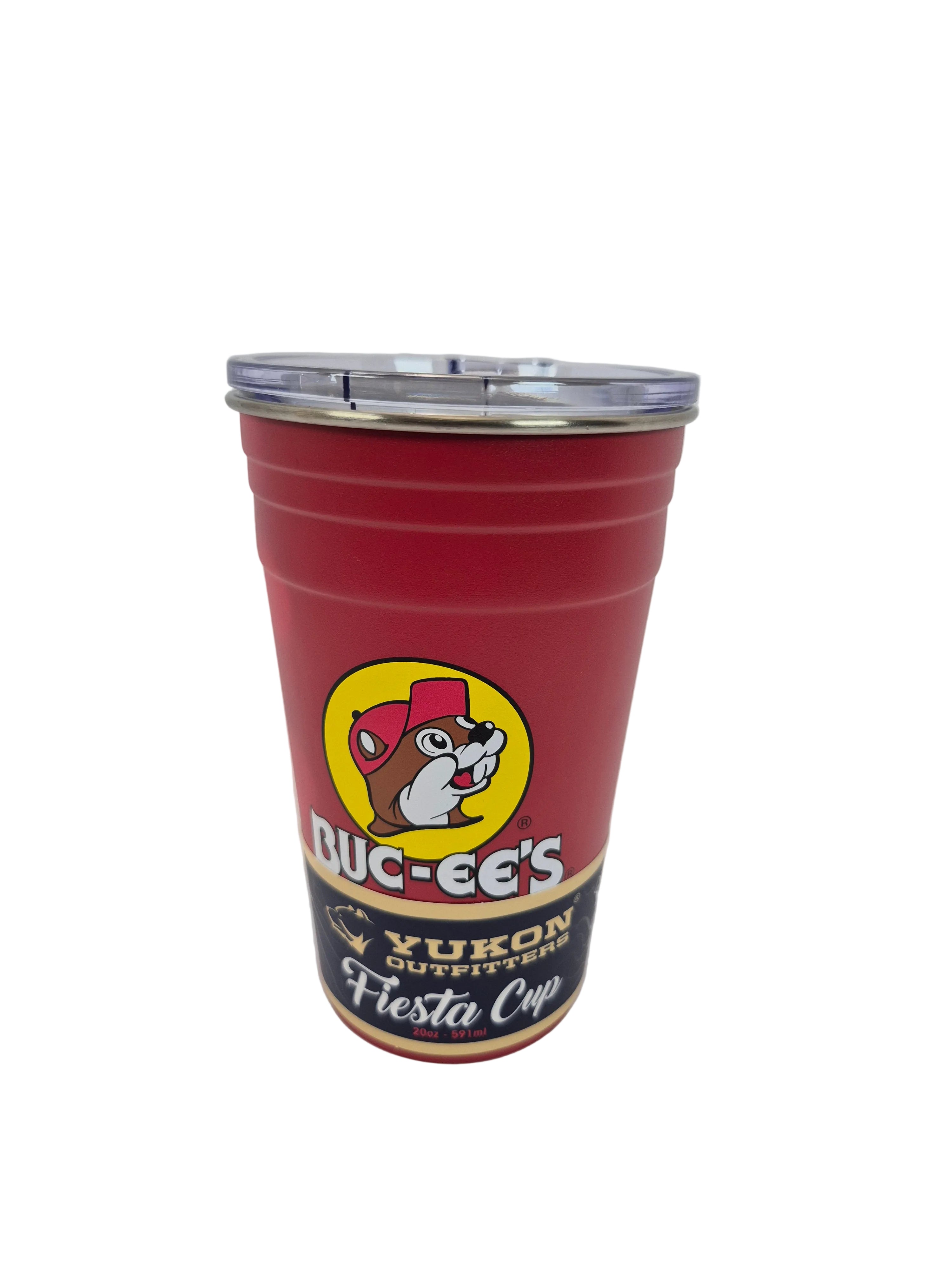 Red cup with bucees beaver logo on a gray background
