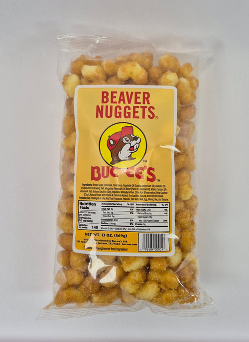 Bag of Beaver Nuggets with a visible label on a white background