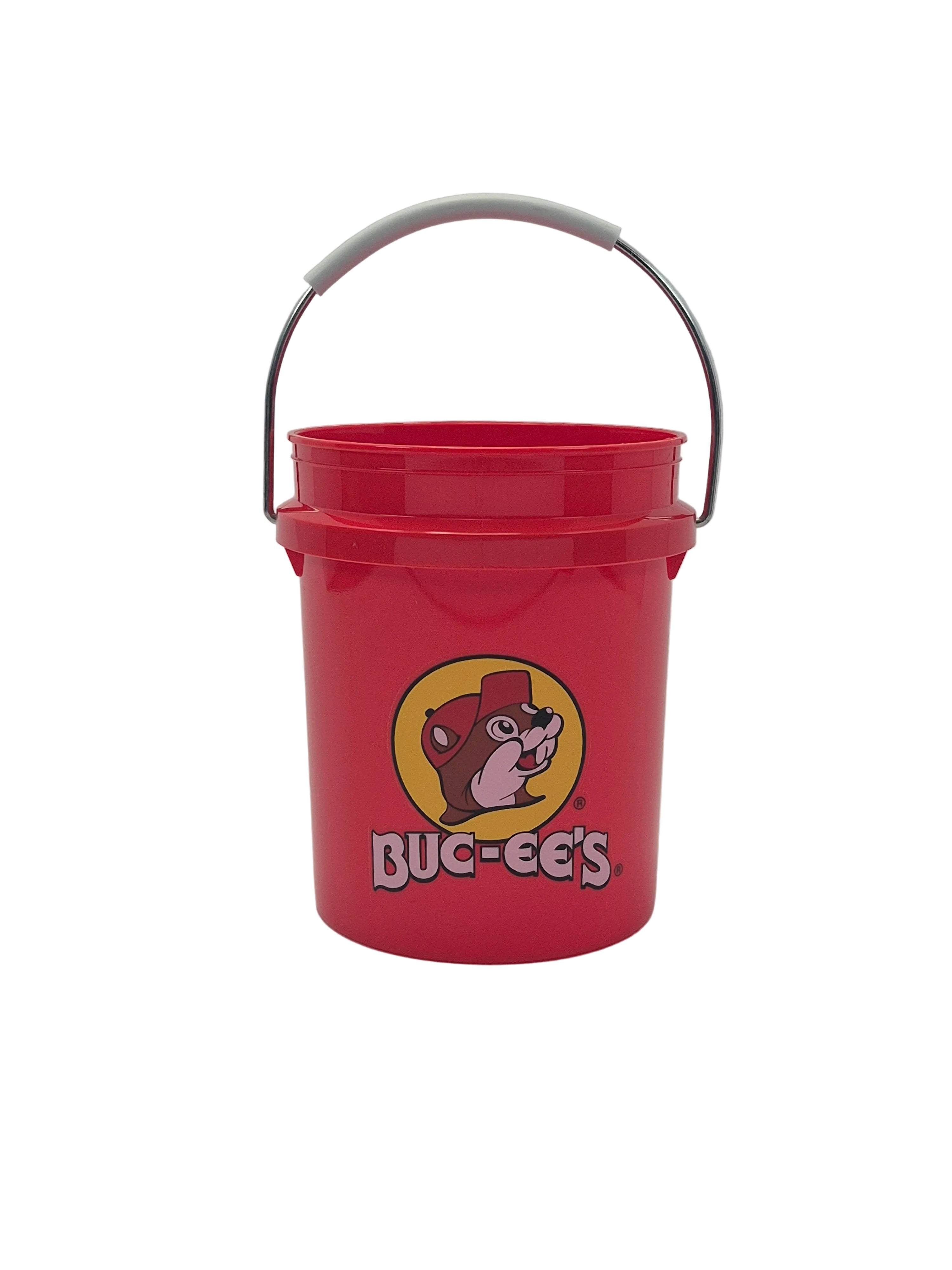 Red bucket with a logo on a white background