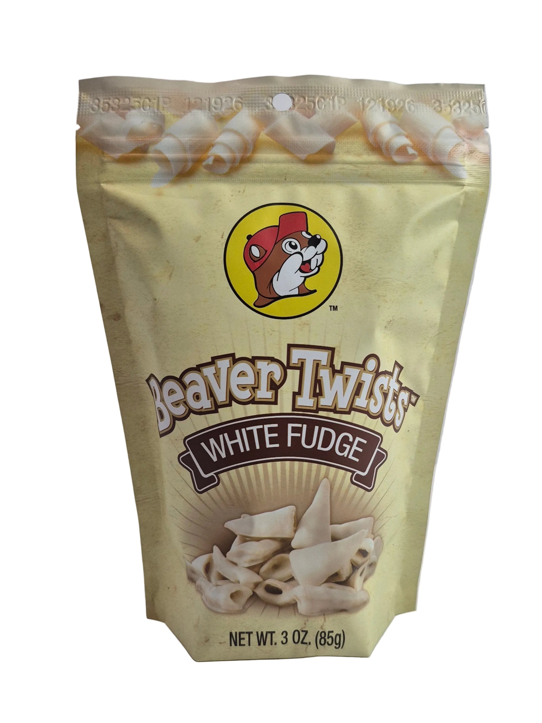 Bag of Beaver Twists White Fudge on a white background
