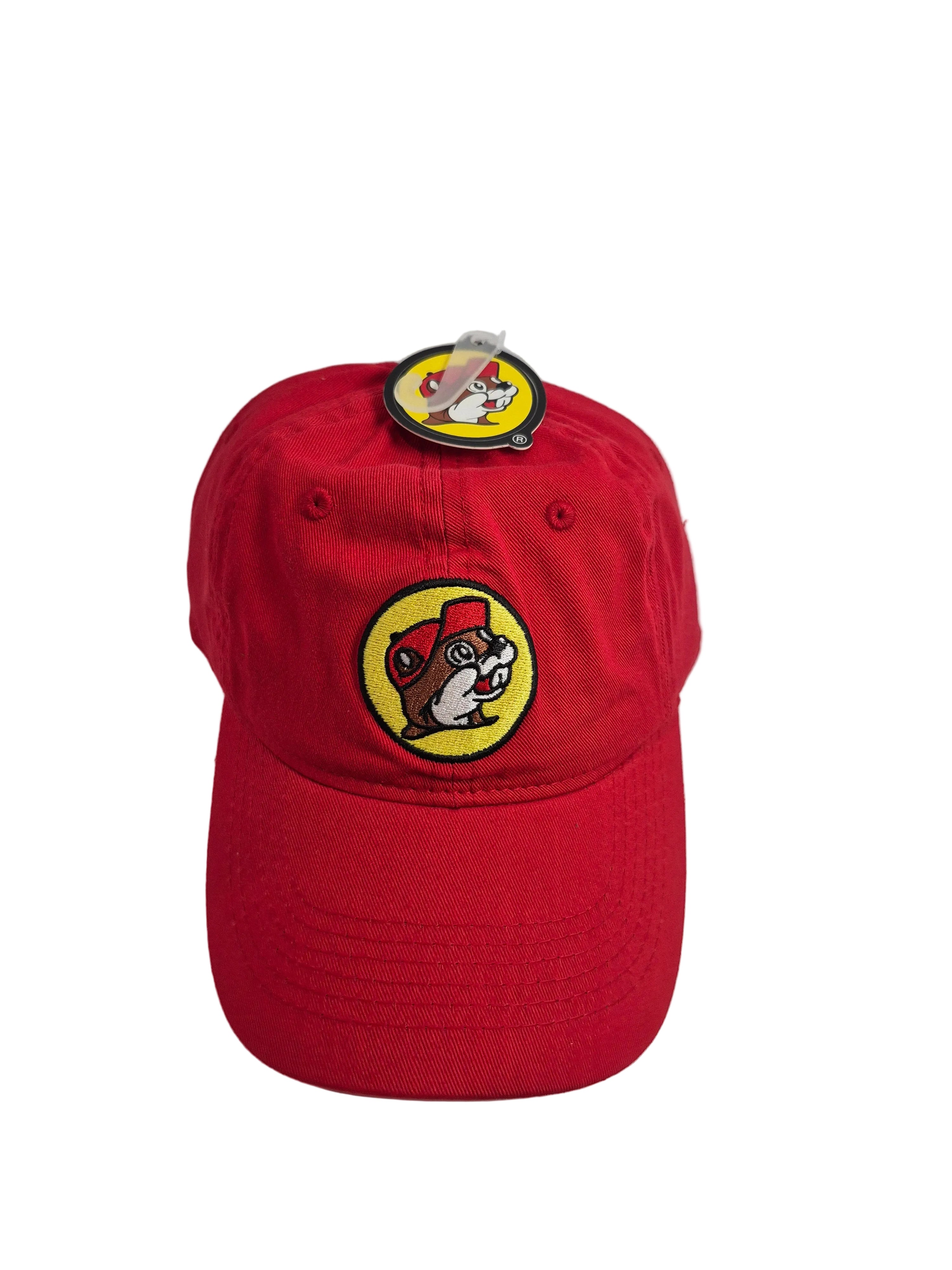 Red cap with a logo on a white background