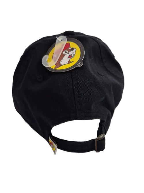 Black cap with a logo on a white background