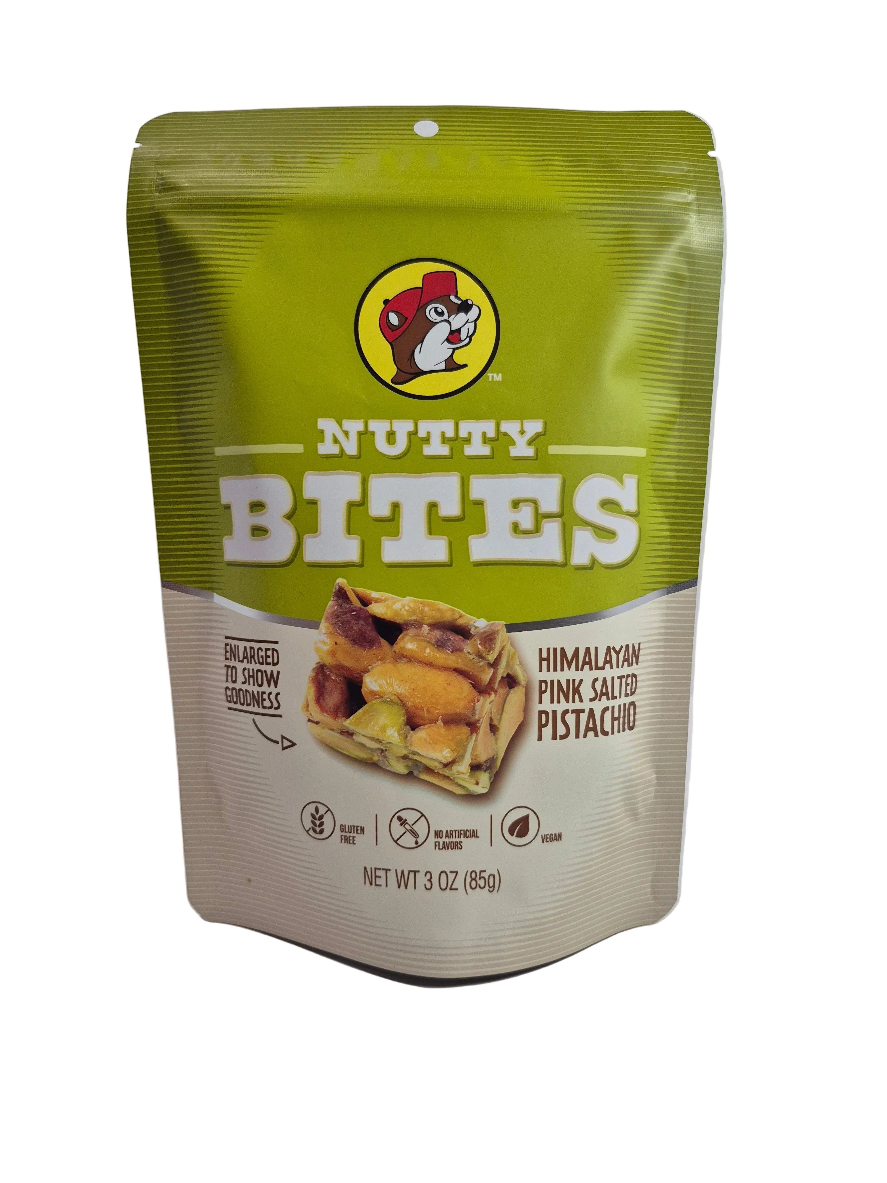 Packaged snack with 'Nutty Bites' branding on a white background