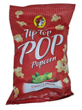 Red 'Top Pop' popcorn bag with 'Chili Limon' flavor on a white background