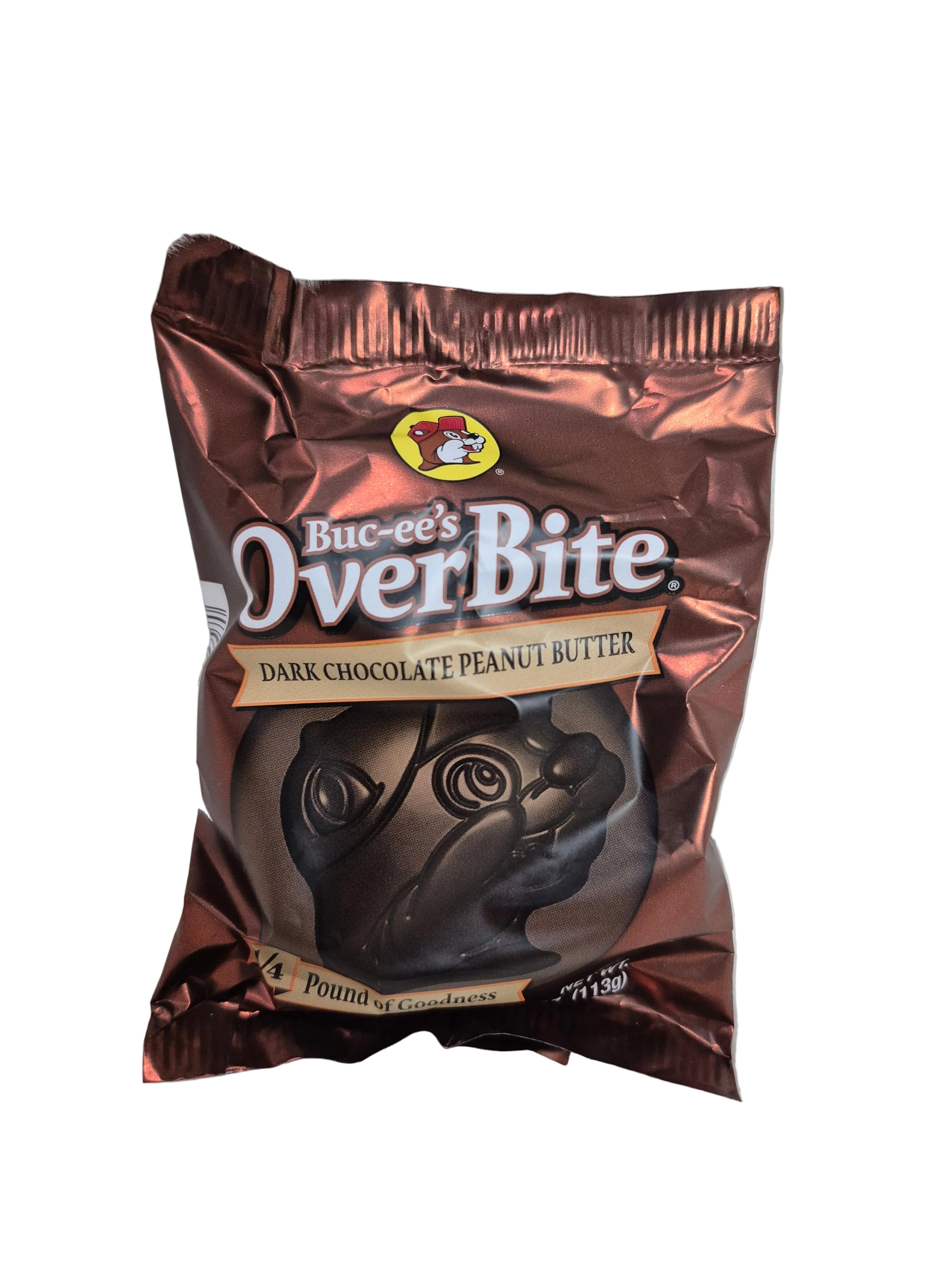 Bag of Buc-ee's Bite dark chocolate peanut butter on a white background